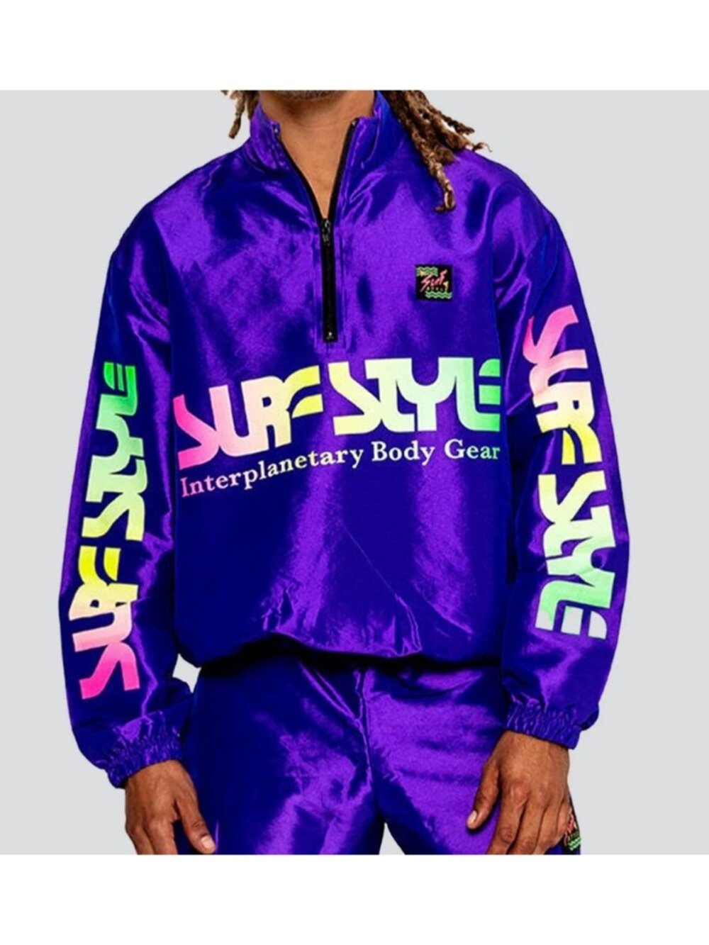 Surf Style Iridescent Purple Windbreaker Jacket Large Neon Logo 90s Streetwear